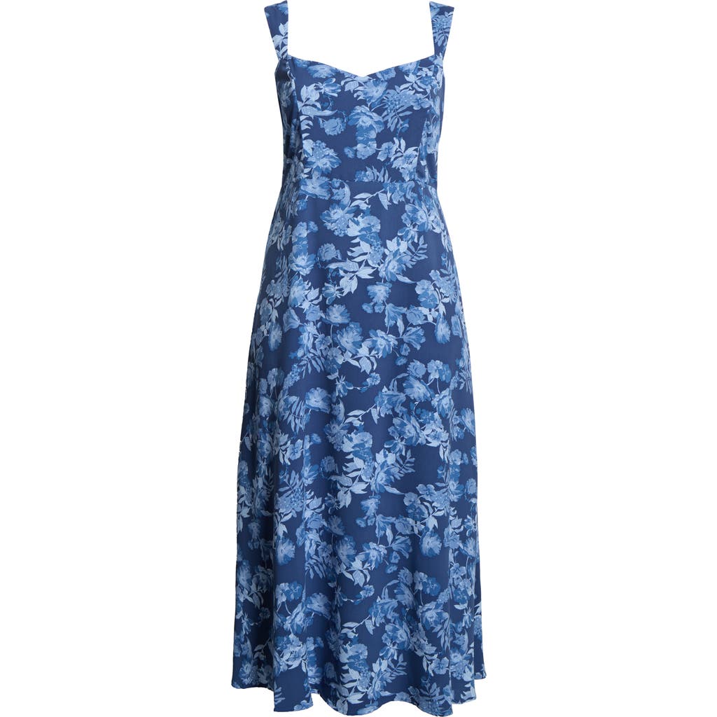 Sugarlips Bary Floral Print Sleeveless Midi Dress In Blue