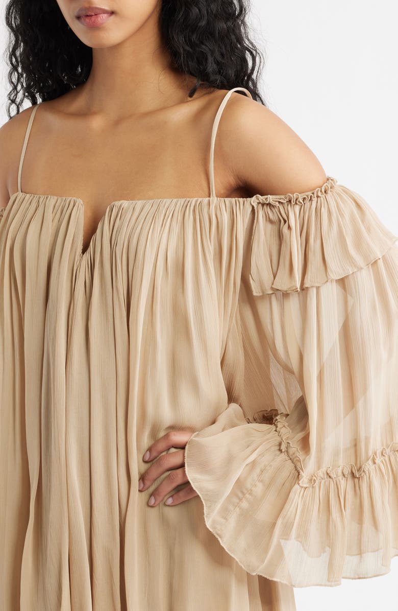 MANGO Cold Shoulder Long Sleeve Minidress, Alternate, color, Beige