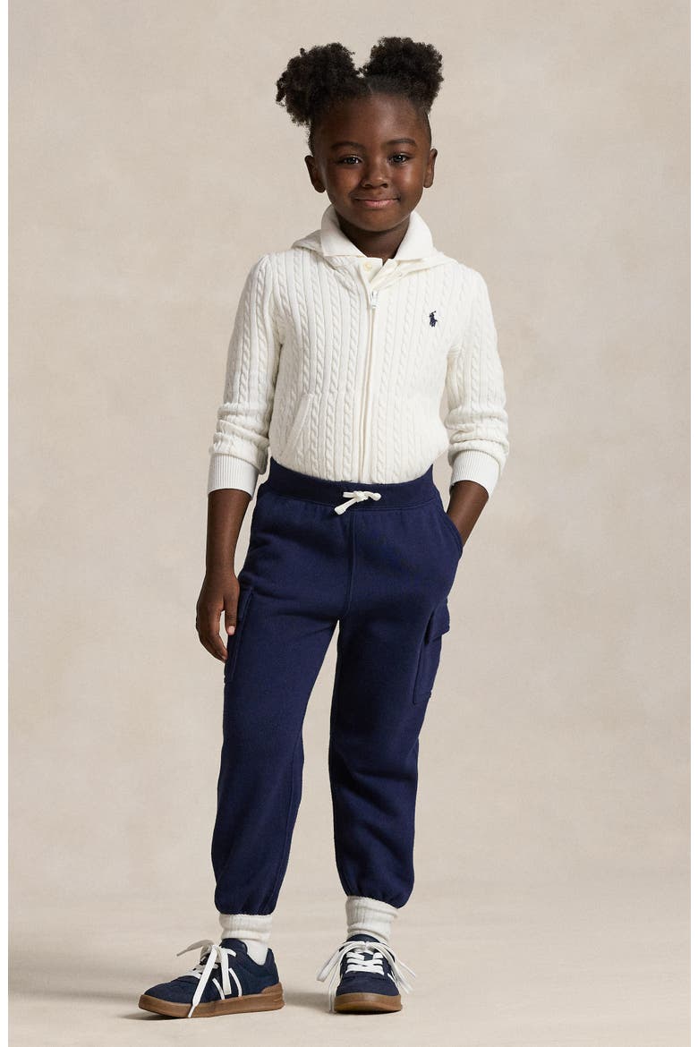 Kids' Cable Knit Cotton Zip Hoodie, Alternate, color, WHITE