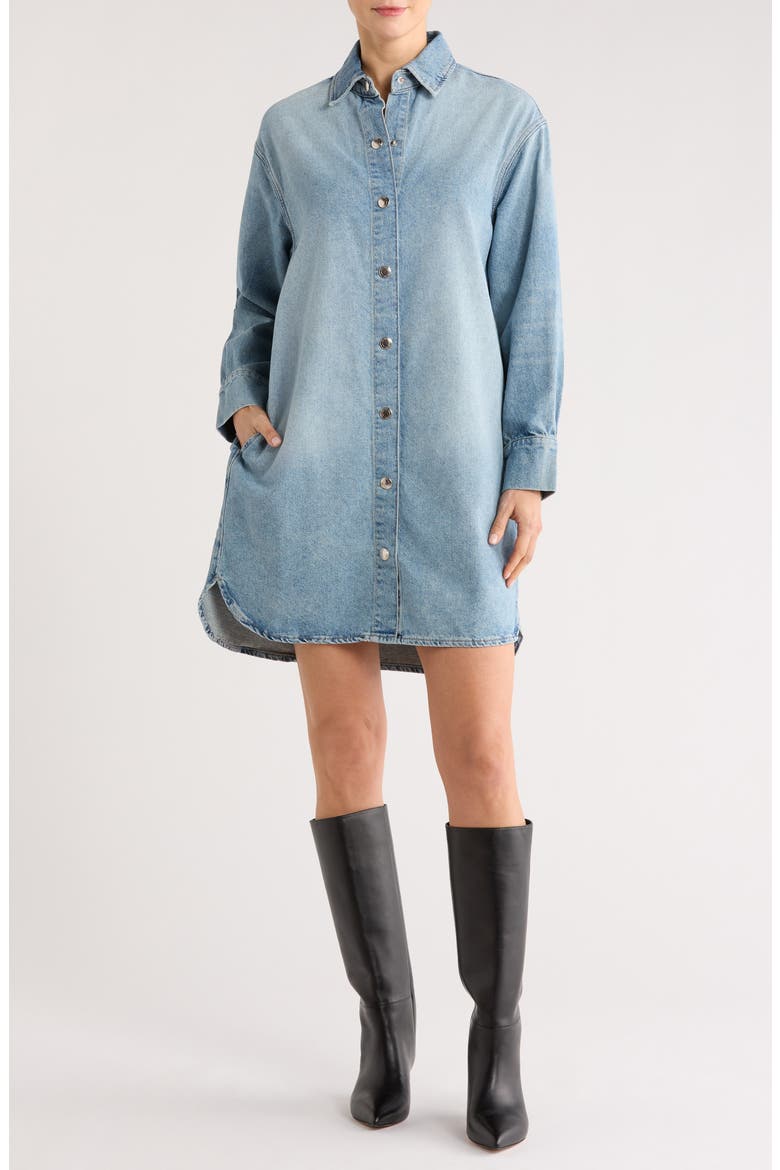 Faye Long Sleeve Denim Dress, Main, color, AGED MID