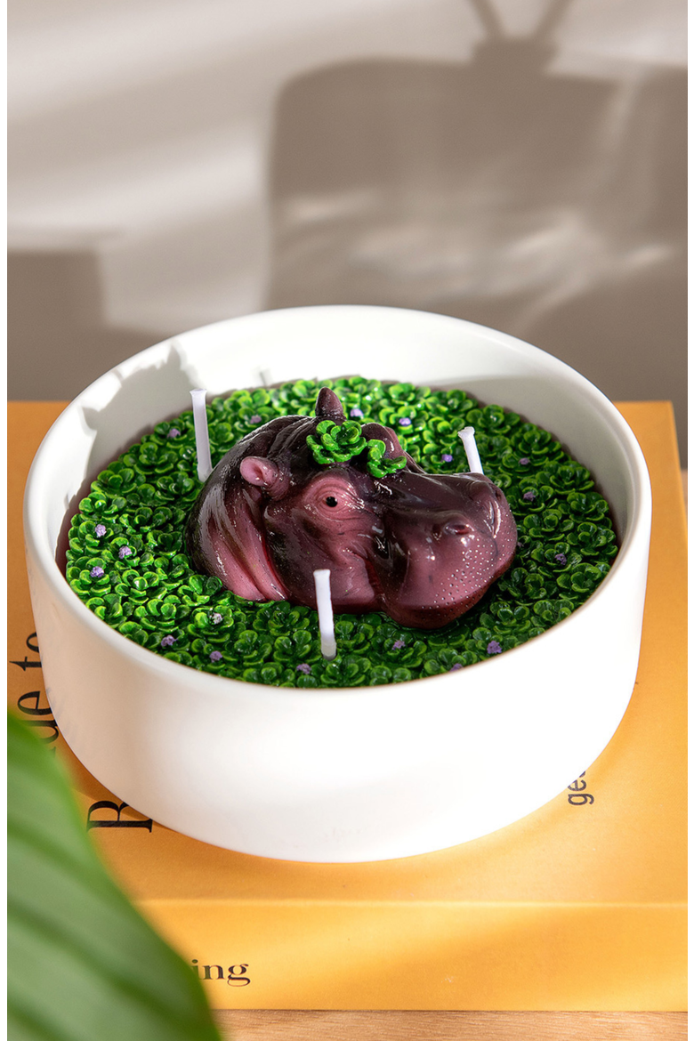 Hippo Candle Bowl, Alternate, color, Brown / Purple / Green