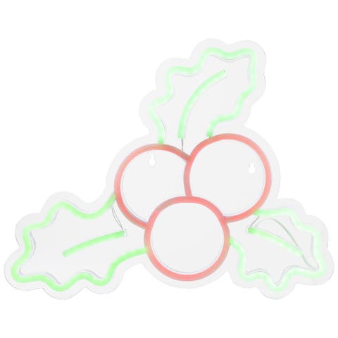 LED Holly Berries Neon Lighted Christmas Wall or Window Decoration - 12"