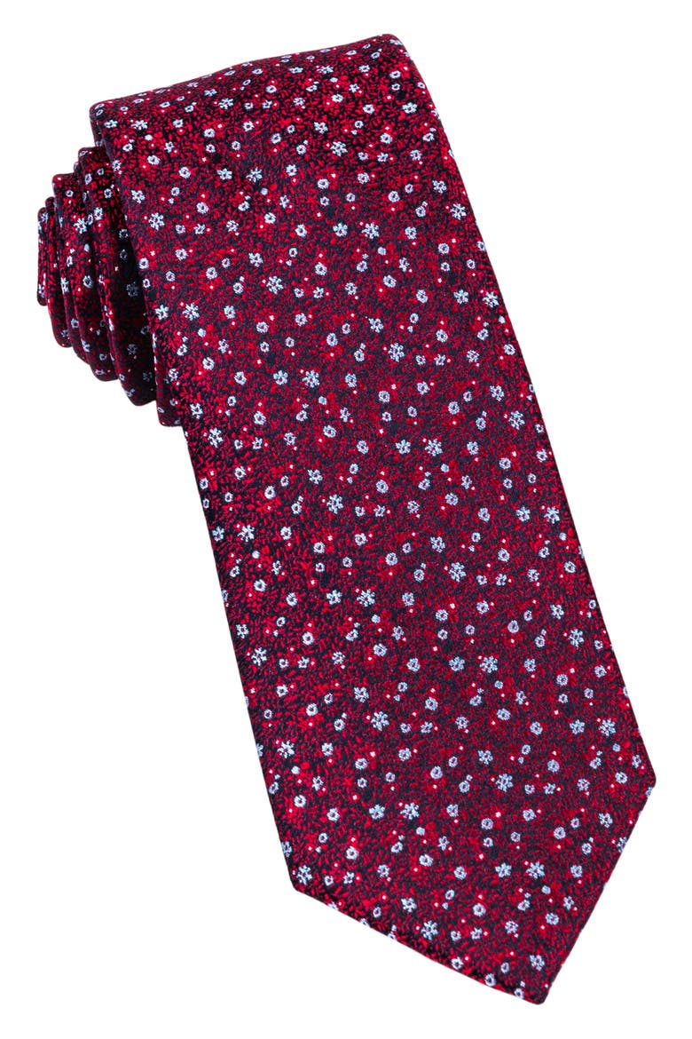 Mini Floral Silk Tie, Main, color, BURGUNDY