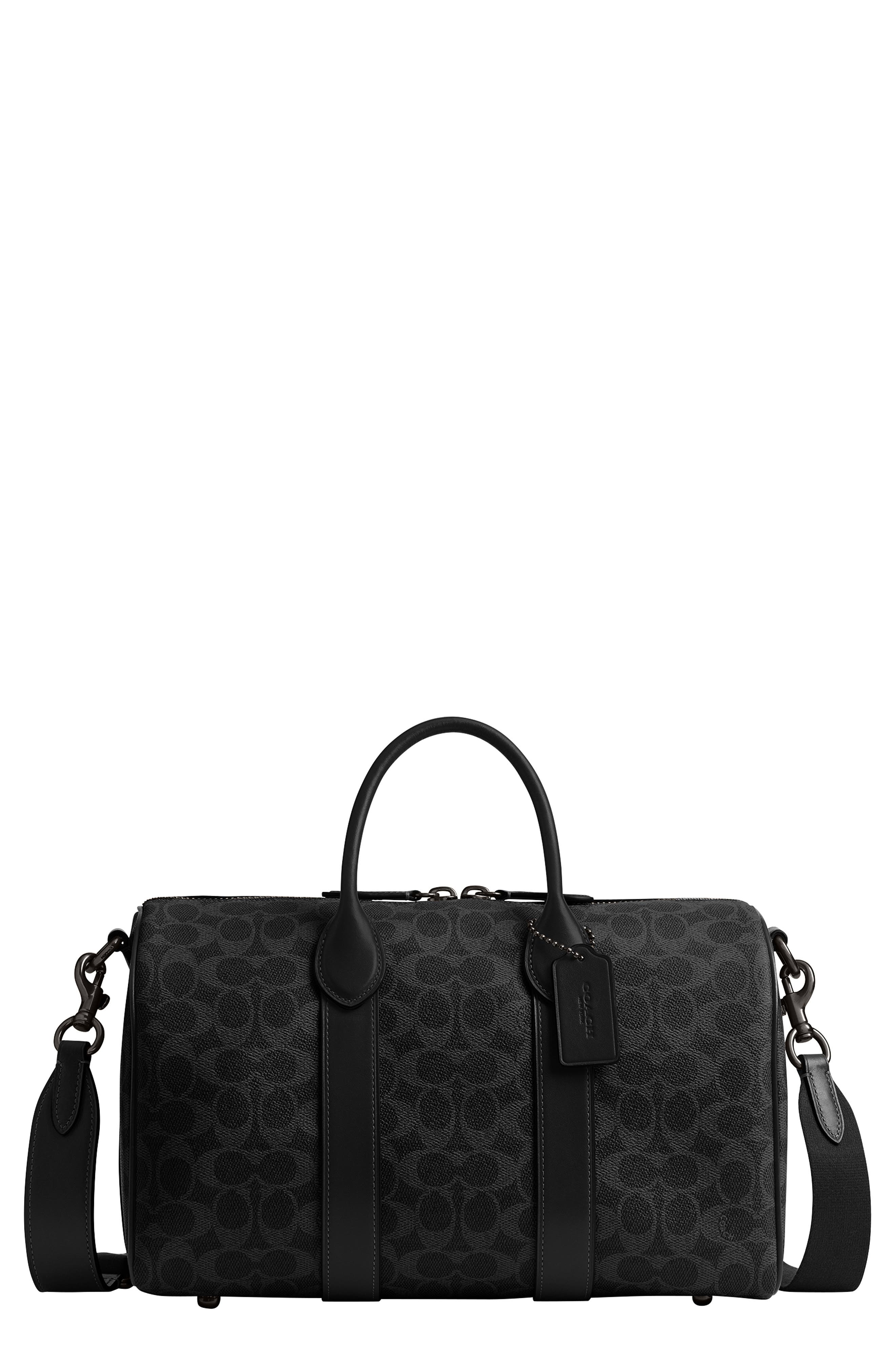COACH Compass Signature 35 Coated Canvas Duffle Bag, Main, color, Black Signature