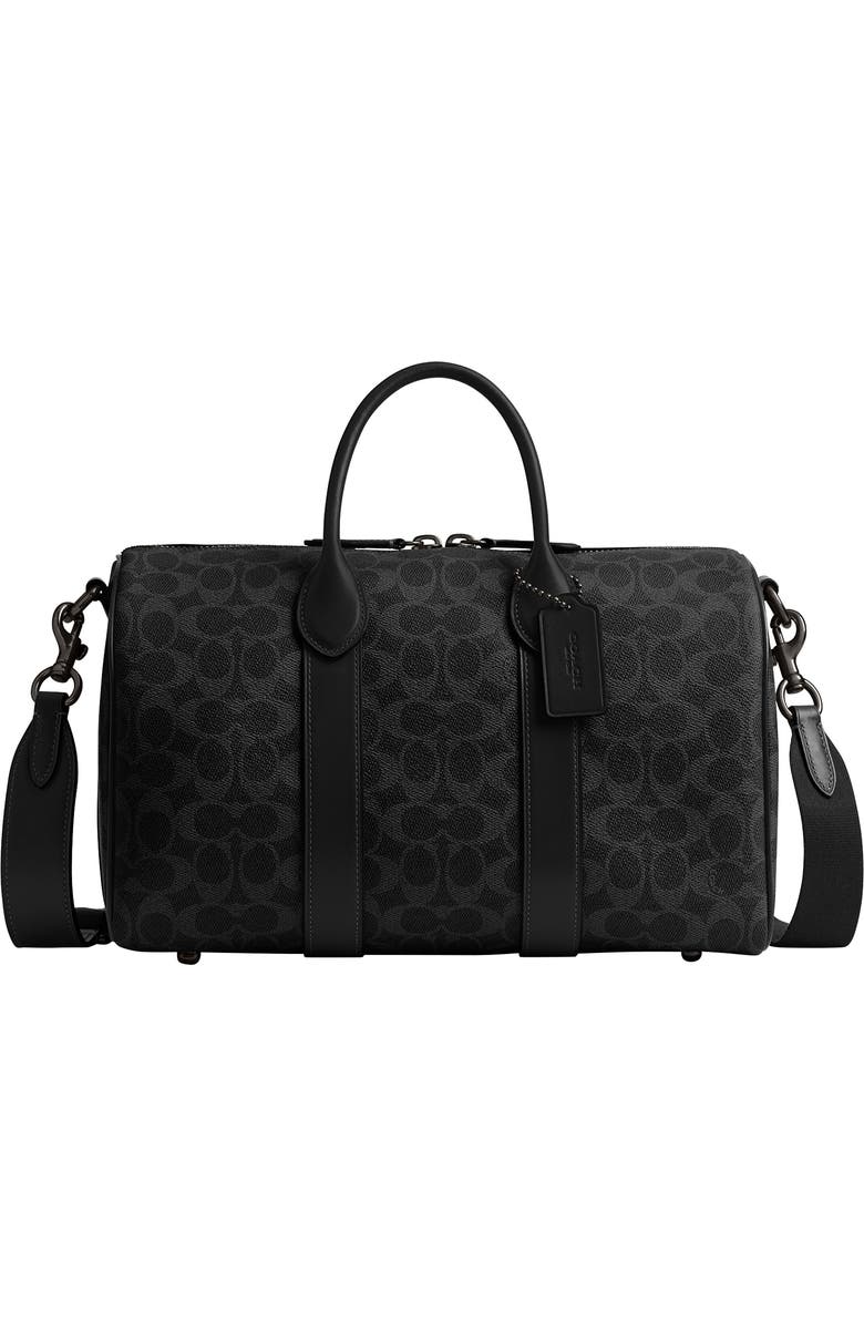 COACH Compass Signature 35 Coated Canvas Duffle Bag, Main, color, Black Signature
