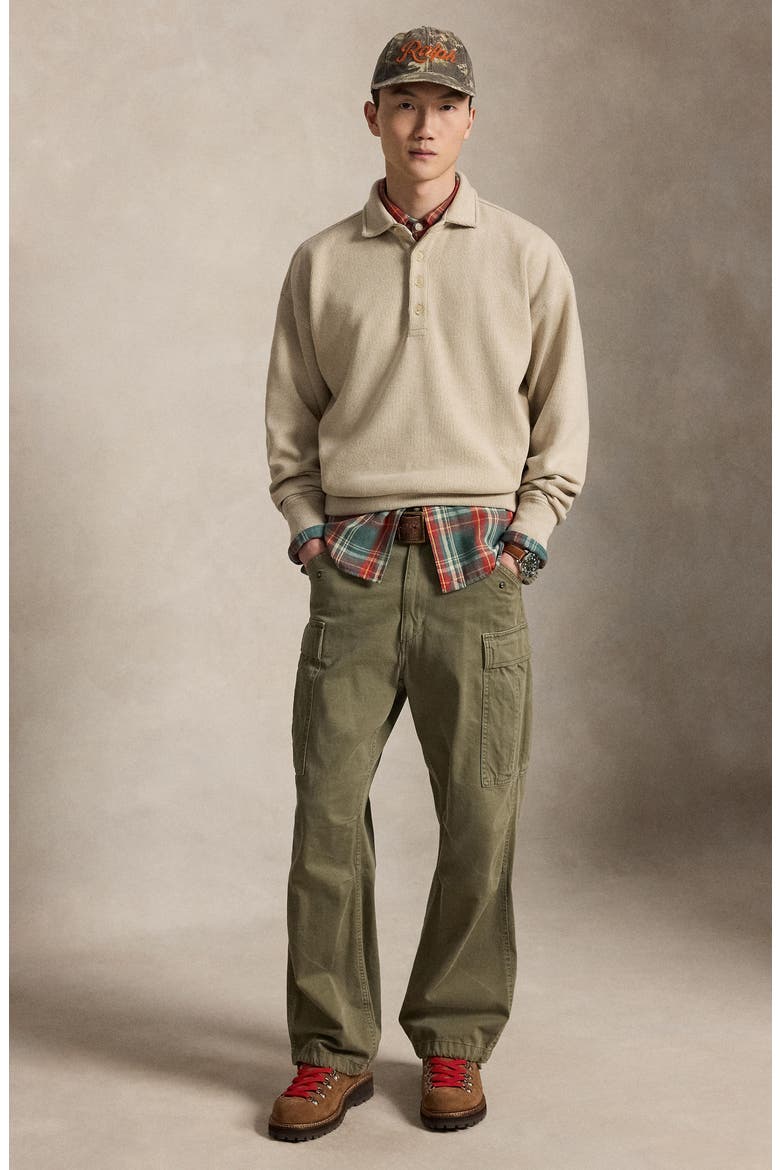 Sueded Heritage Rib Knit Polo Pullover, Alternate, color, DUNE TAN