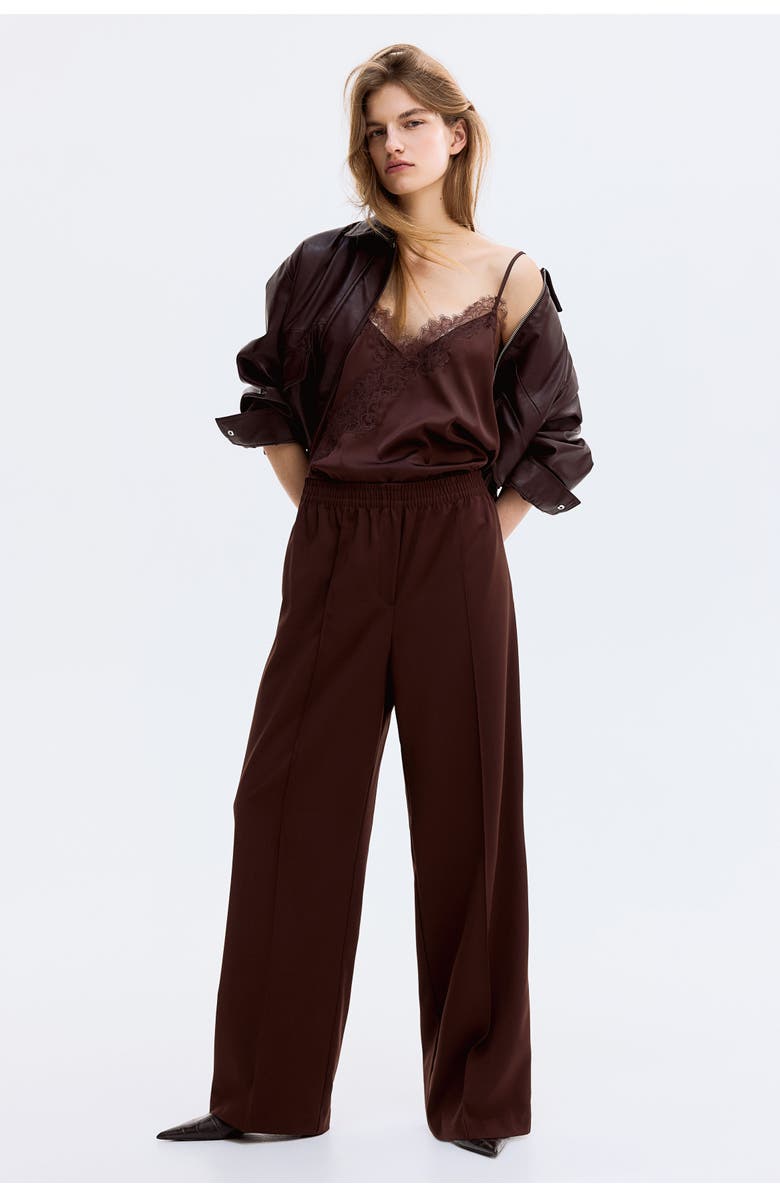 H&M Crease-leg Trousers, Alternate, color, Brown
