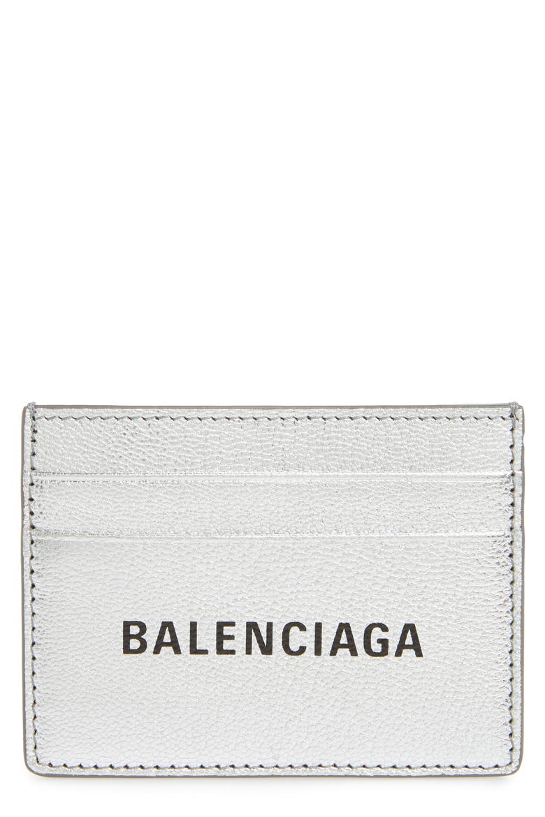 Everyday Leather Card Case, Main, color, ARGENT/ NOIR