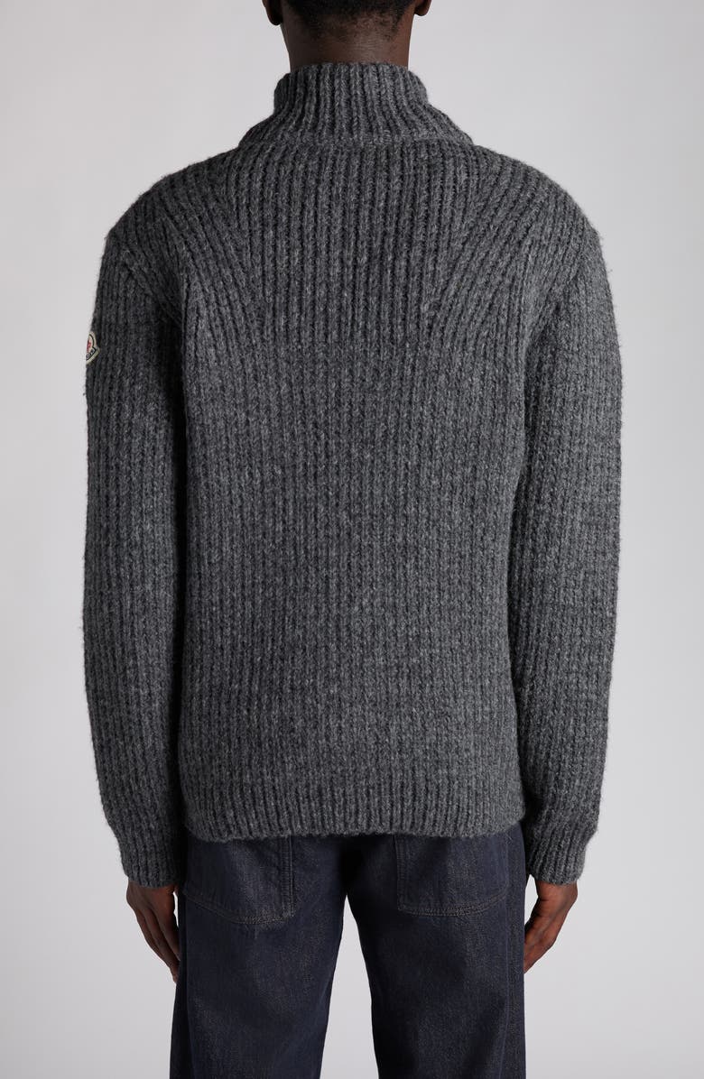 Moncler Alpaca Blend Full Zip Cardigan, Alternate, color, Dark Gray Melange