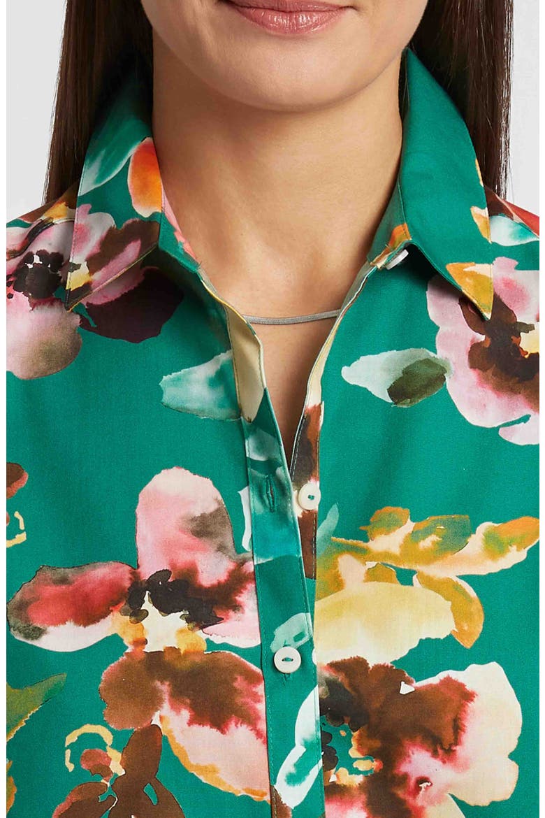 Zoey Watercolor Floral Cotton Button-Up Shirt, Alternate, color, GREEN MULTI