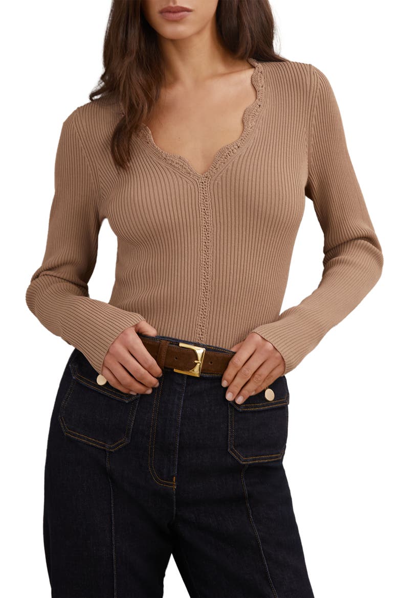 Lara Lace Detail Rib Sweater, Main, color, TAUPE NEUTRAL