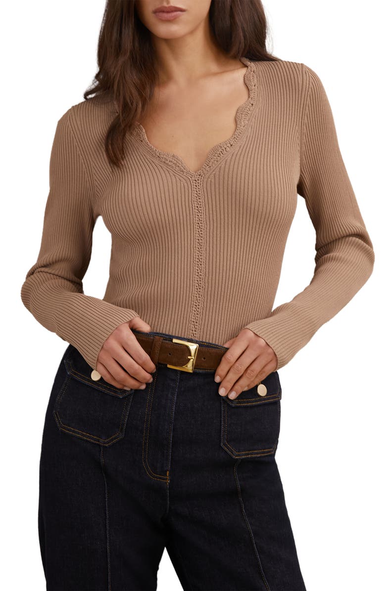 Reiss Lara Lace Detail Rib Sweater, Main, color, Taupe Neutral