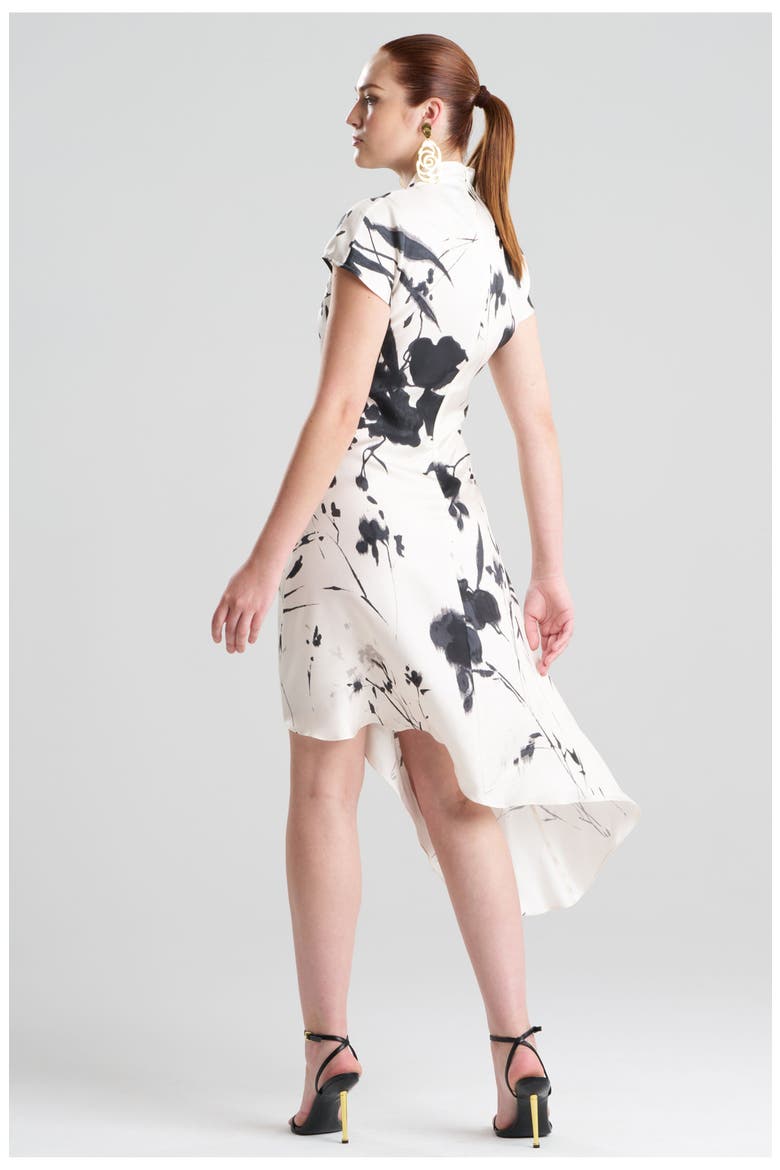 Nara Silk Twill Asymmetric Pleated Dress, Alternate, color, BLACK/WHITE