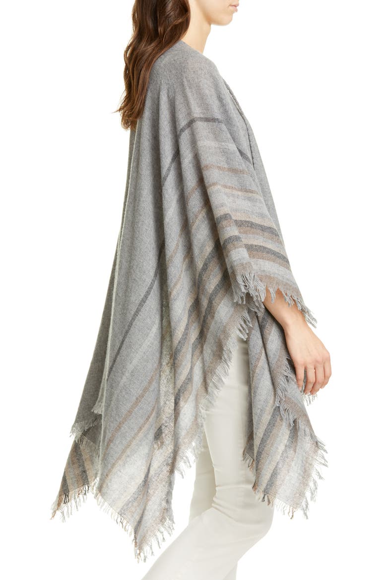 Stripe Wool Blend Poncho Wrap, Alternate, color, ASH