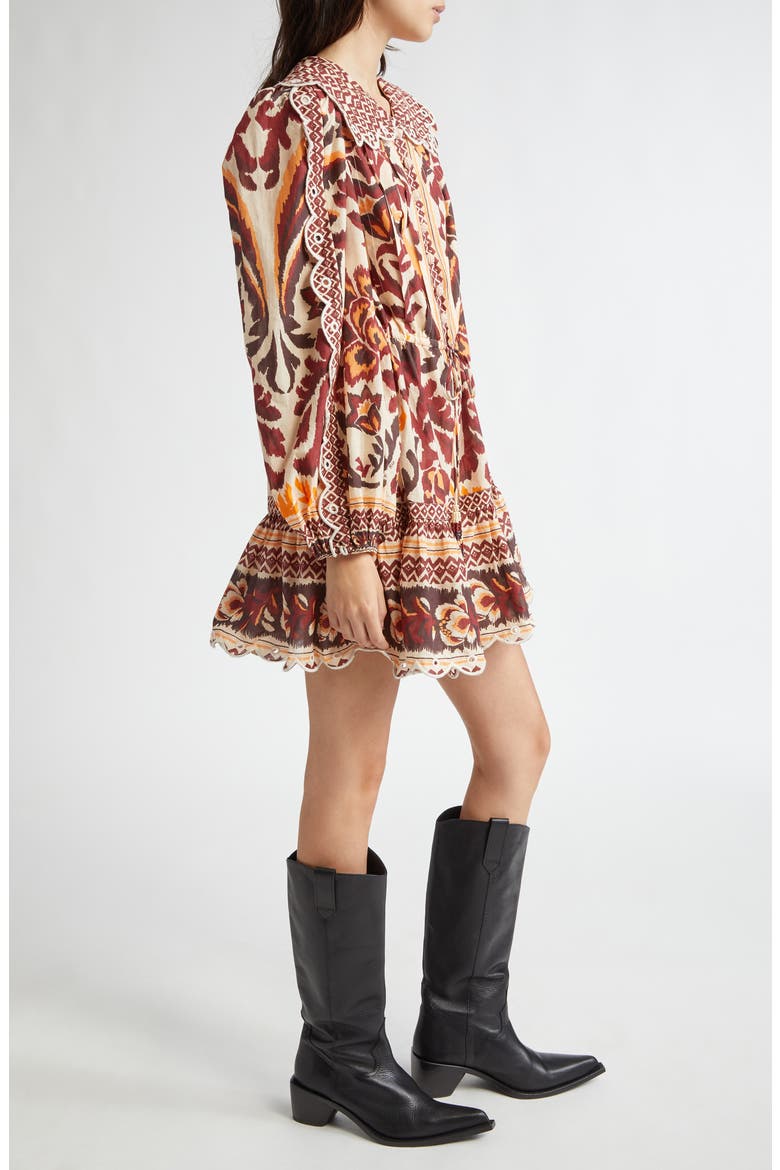 Long Sleeve Button Front Minidress, Alternate, color, TOUCANS SCARF CREAM