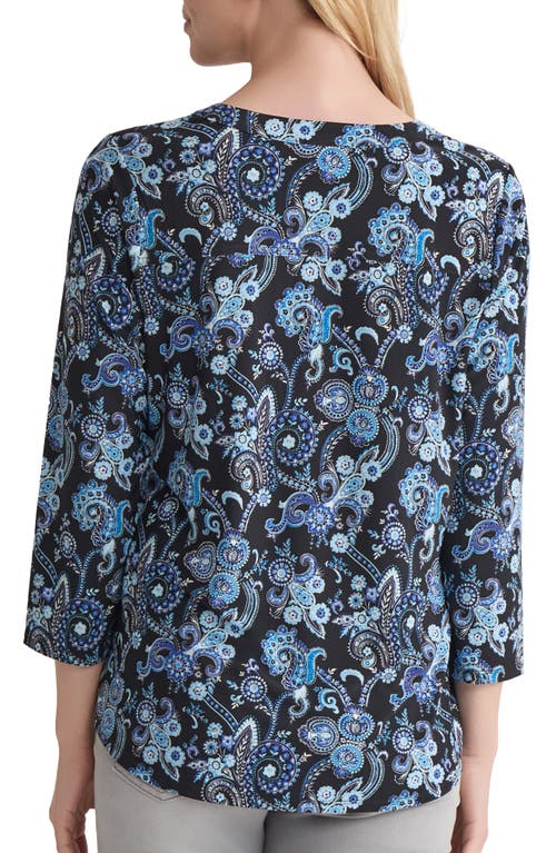 Jones New York Paisley Patch Pocket Crepe Popover Top In Blue