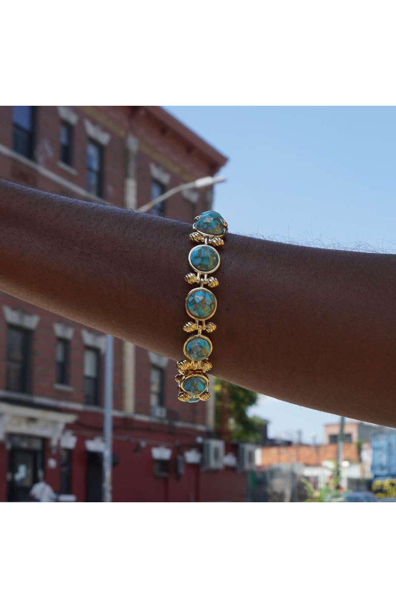 LuvMyJewelry Summer Nights Yellow Gold Plated Silver Turquoise Gemstone Diamond Women Bracelet, Alternate, color, 