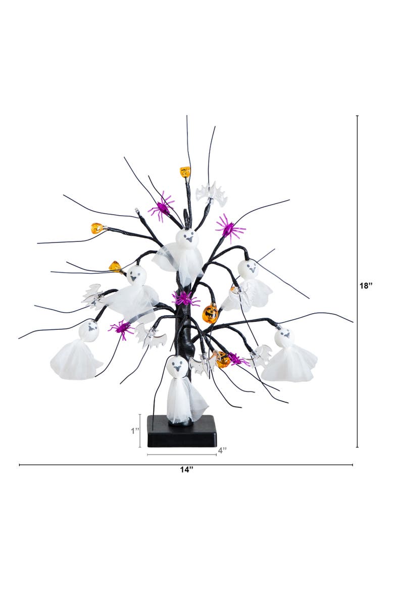 18-in Pre-Lit Artificial Halloween Ghost Dolls, Spiders, Bats & Pumpkins 24 LED Lighted Ornament Tree, Alternate, color, Black
