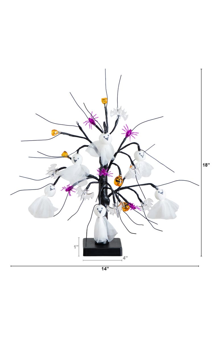 NEARLY NATURAL 18-in Pre-Lit Artificial Halloween Ghost Dolls, Spiders, Bats & Pumpkins 24 LED Lighted Ornament Tree, Alternate, color, Black