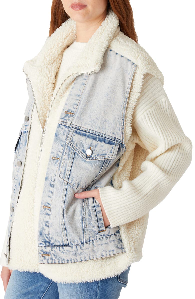 BLANKNYC Denim & High Pile Fleece Trucker Vest, Alternate, color, Snowbank