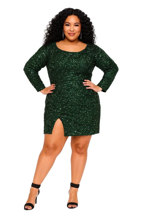 Plus Size Long Sleeve Sequin Cocktail Dress
