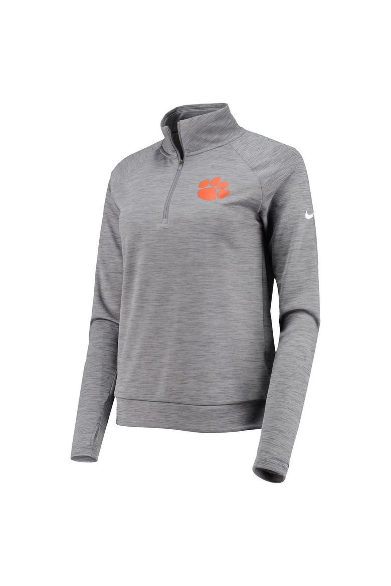 Women's Nike Heathered Gray Clemson Tigers Pacer Raglan Performance Quarter-Zip Jacket, Alternate, color, Heather Gray