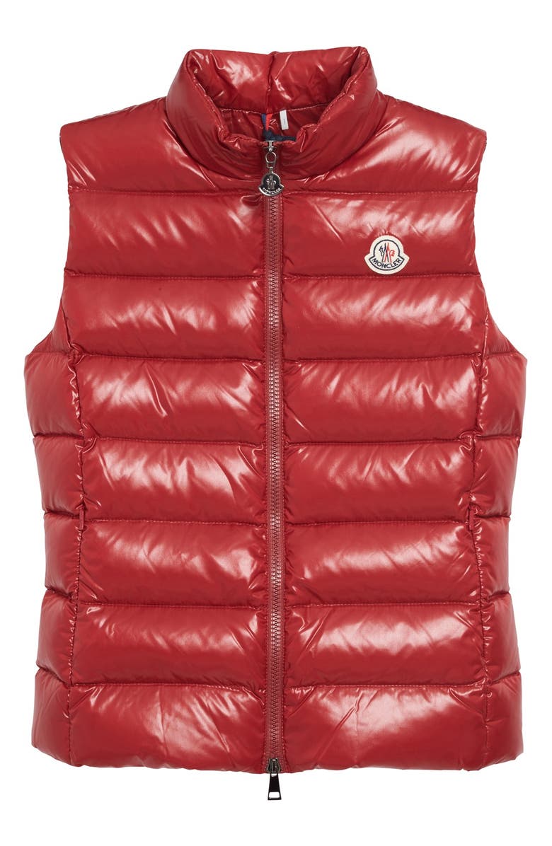 Moncler Ghany Water Resistant Shiny Nylon Down Puffer Vest, Alternate, color, Red
