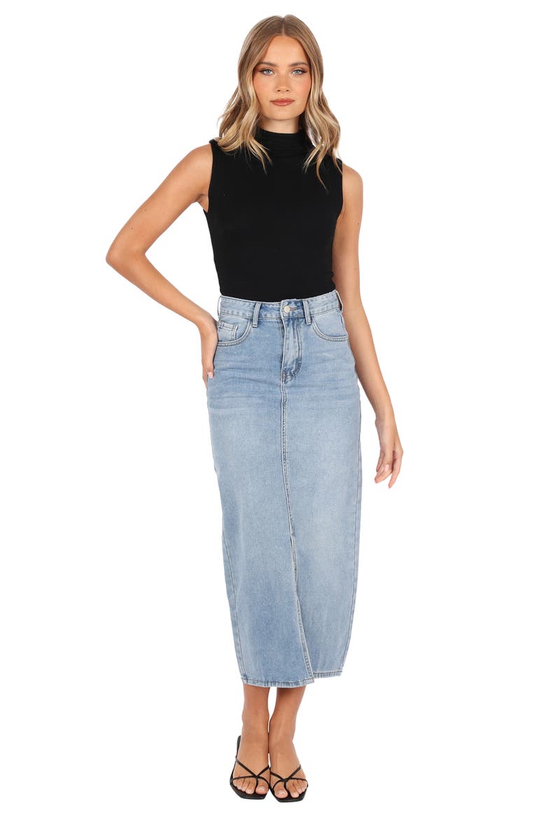 Dana Front Slit Denim Midi Skirt, Alternate, color, BLUE WASH