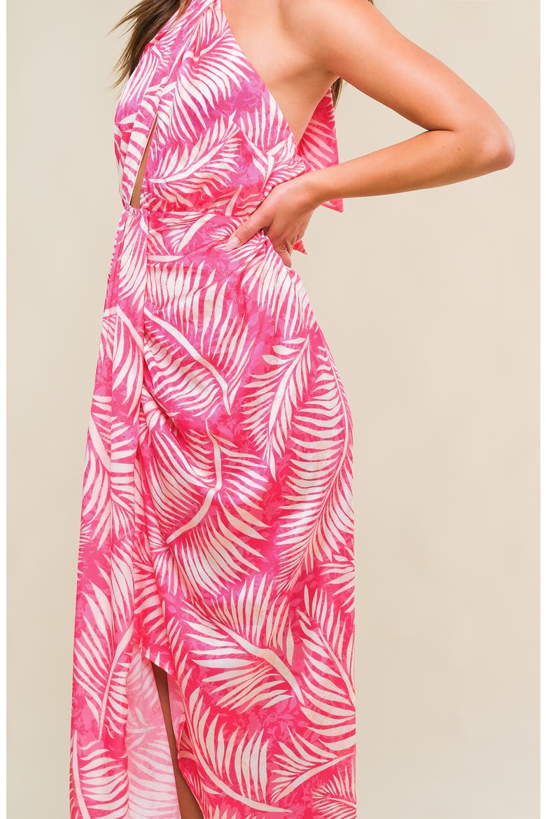 Print Halter Midi Dress, Alternate, color, FUCHSIA IVORY