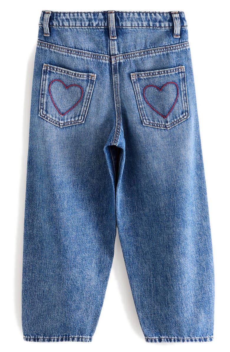 NEXT Kids' Heart Embroidered Barrel Jeans, Alternate, color, 