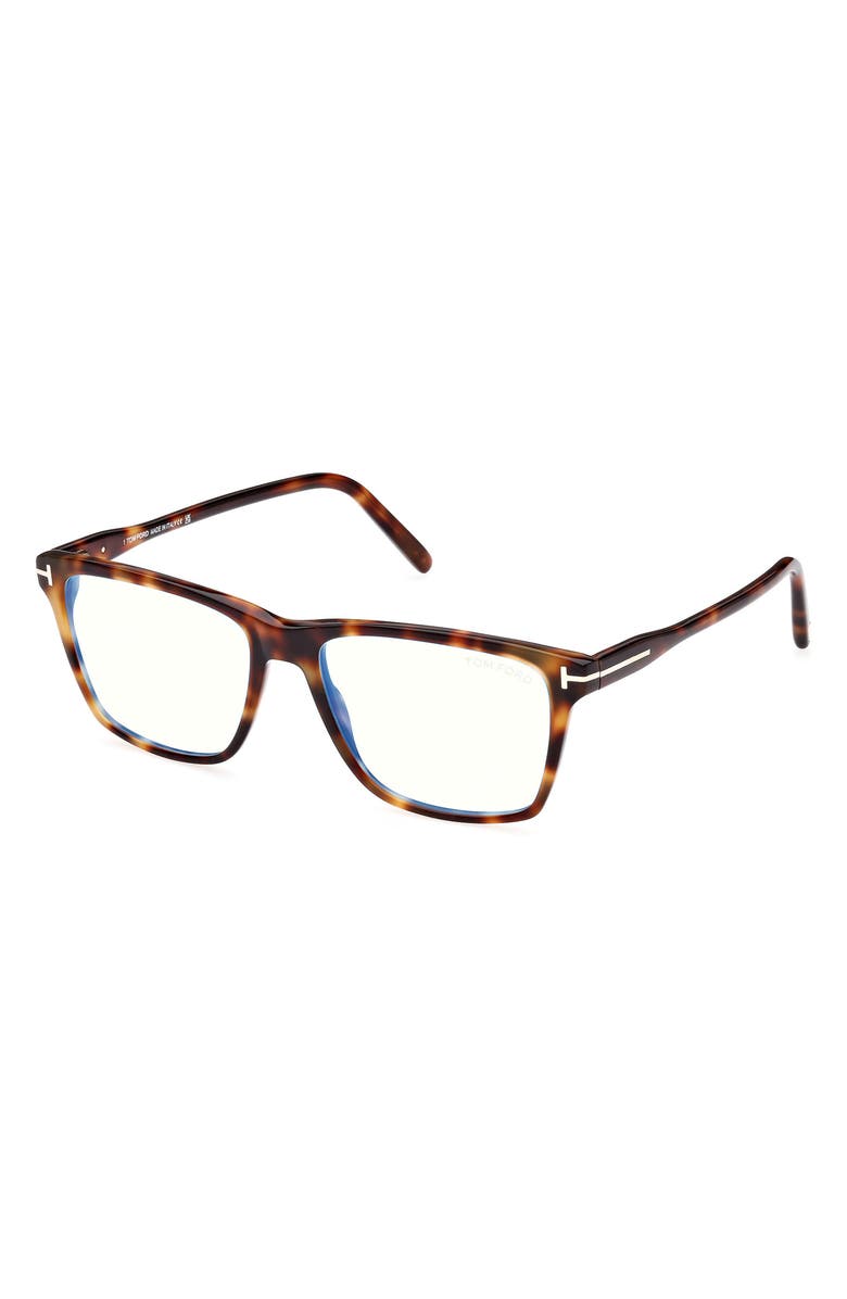 TOM FORD 56mm Square Blue Light Blocking Glasses, Alternate, color, Brown Havana