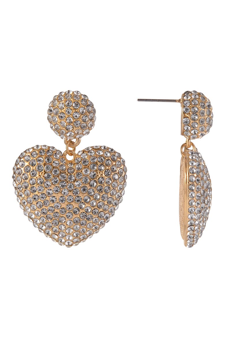 Pavé Heart Drop Earrings, Alternate, color, GOLD
