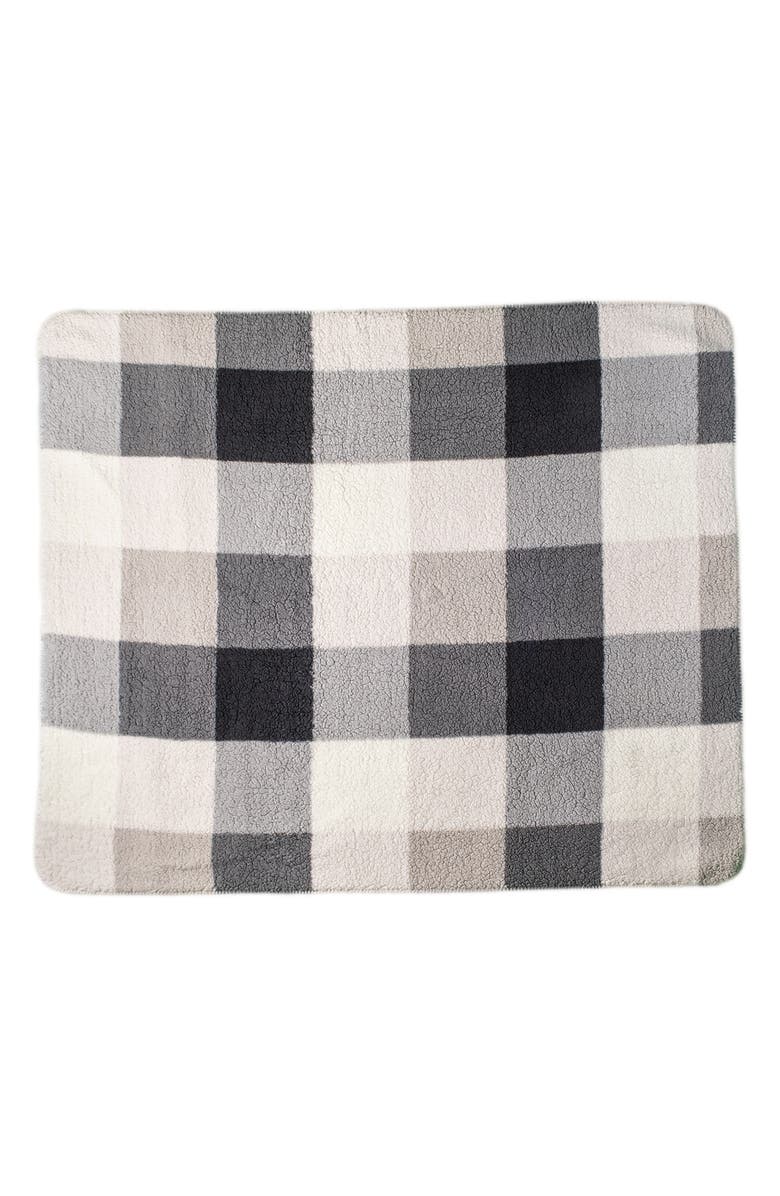 LUXE Faux Shearling Throw Blanket, Main, color, Grey Plaid Combo