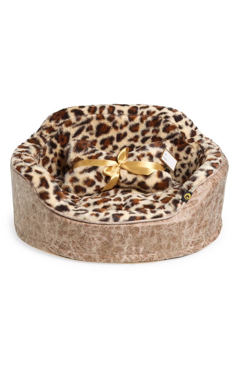 Precious Tails Leopard Print Pet Bed & Pillow Set, Main, color, 