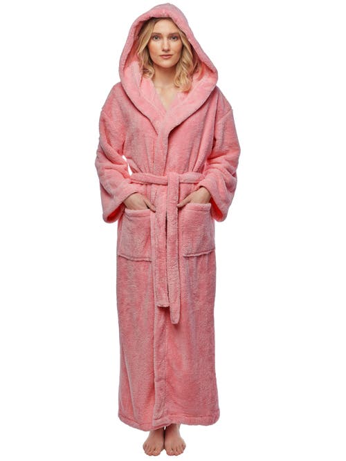 Arus Womens Long Fleece Robe With Hood In Pink