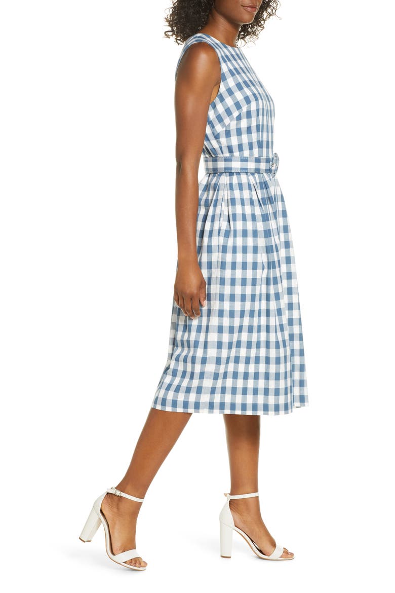 Sleeveless Cotton Gingham Dress, Alternate, color, IVORY/BLUE