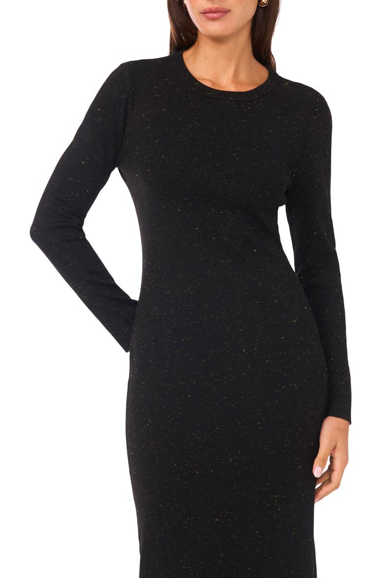 Metallic Long Sleeve Sheath Dress, Alternate, color, RICH BLACK