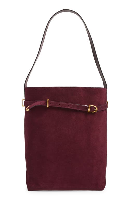Madewell The Essential Belted Suede Bucket Tote In Burgundy