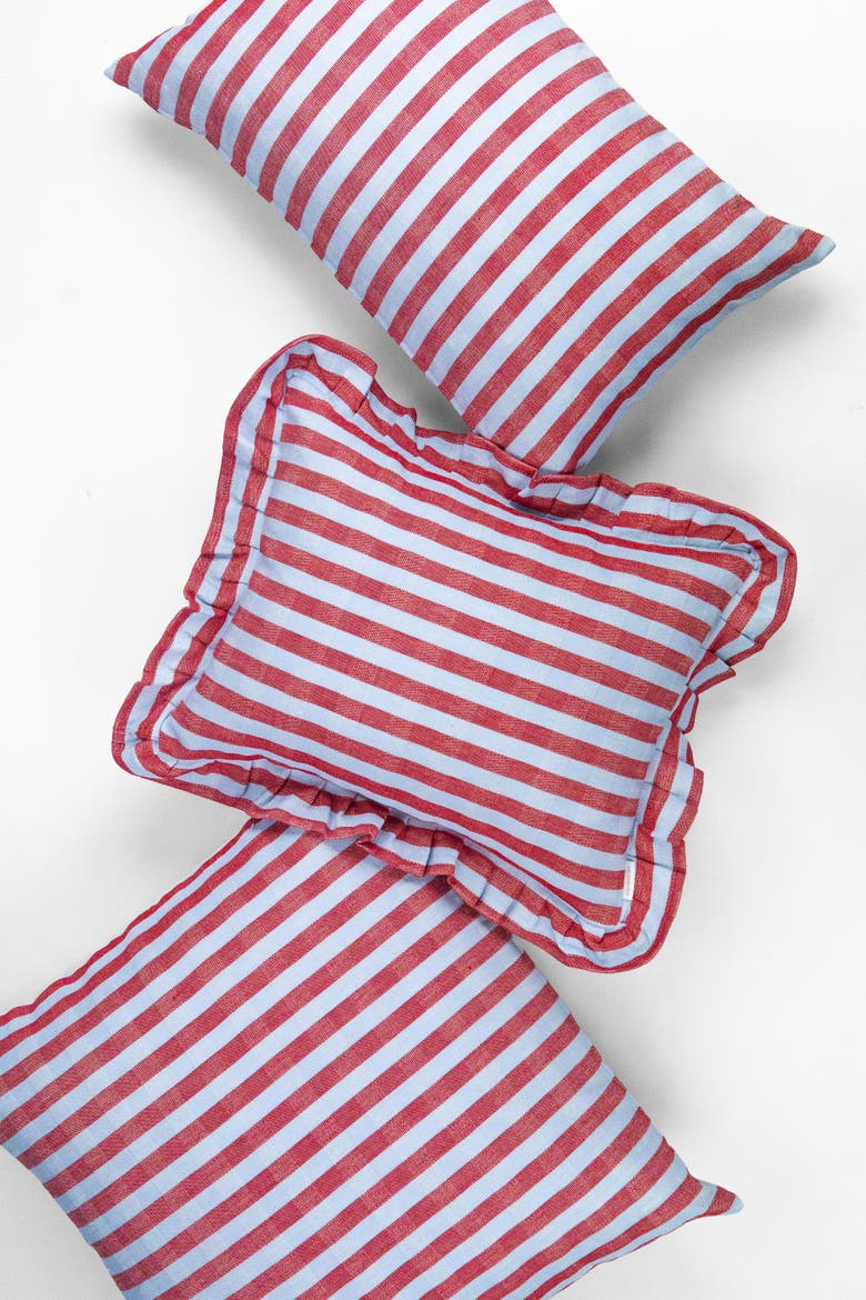Handwoven Flora Throw Pillow, Main, color, Blue and Red Stripe