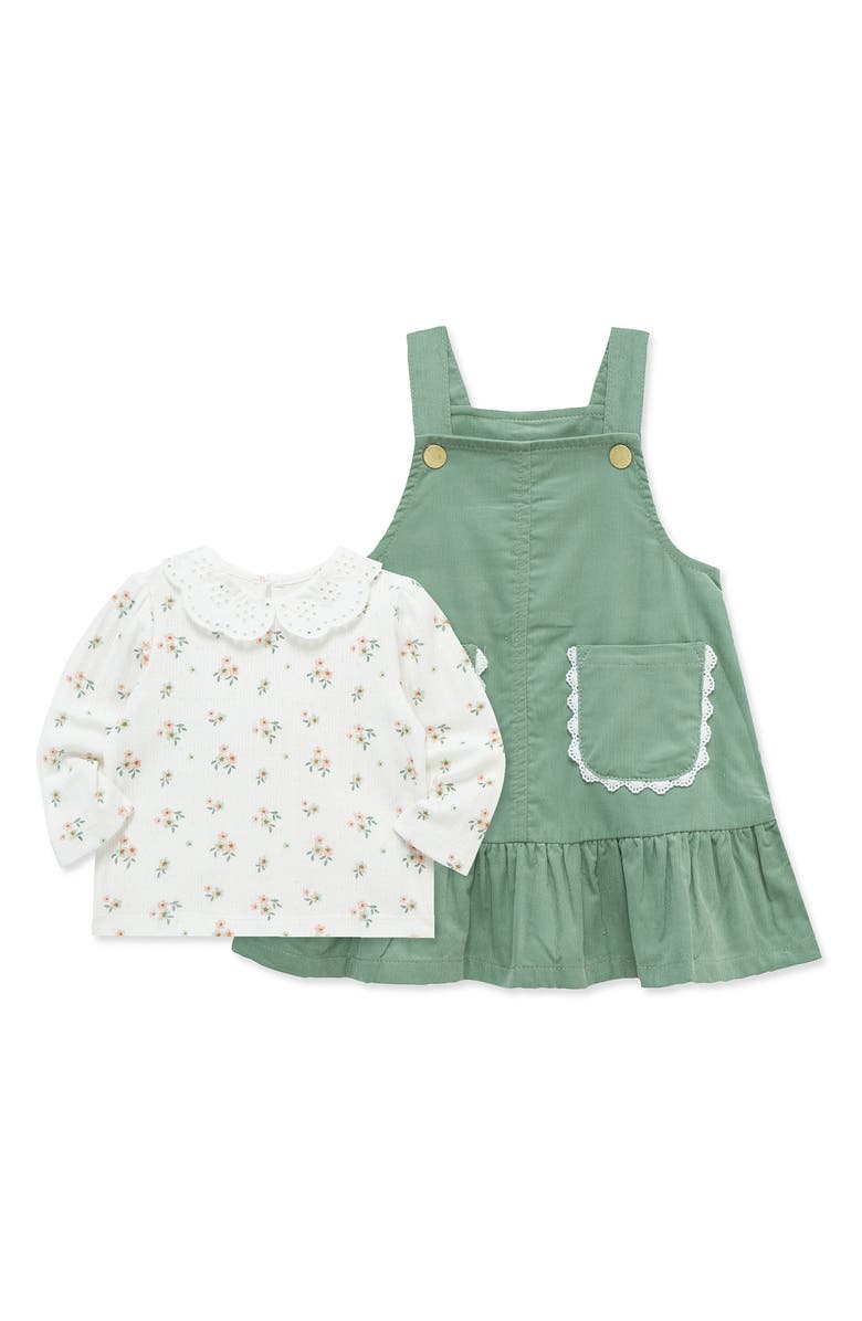 Little Me Corduroy Dress & Long Sleeve T-Shirt Set, Alternate, color, Green Multi