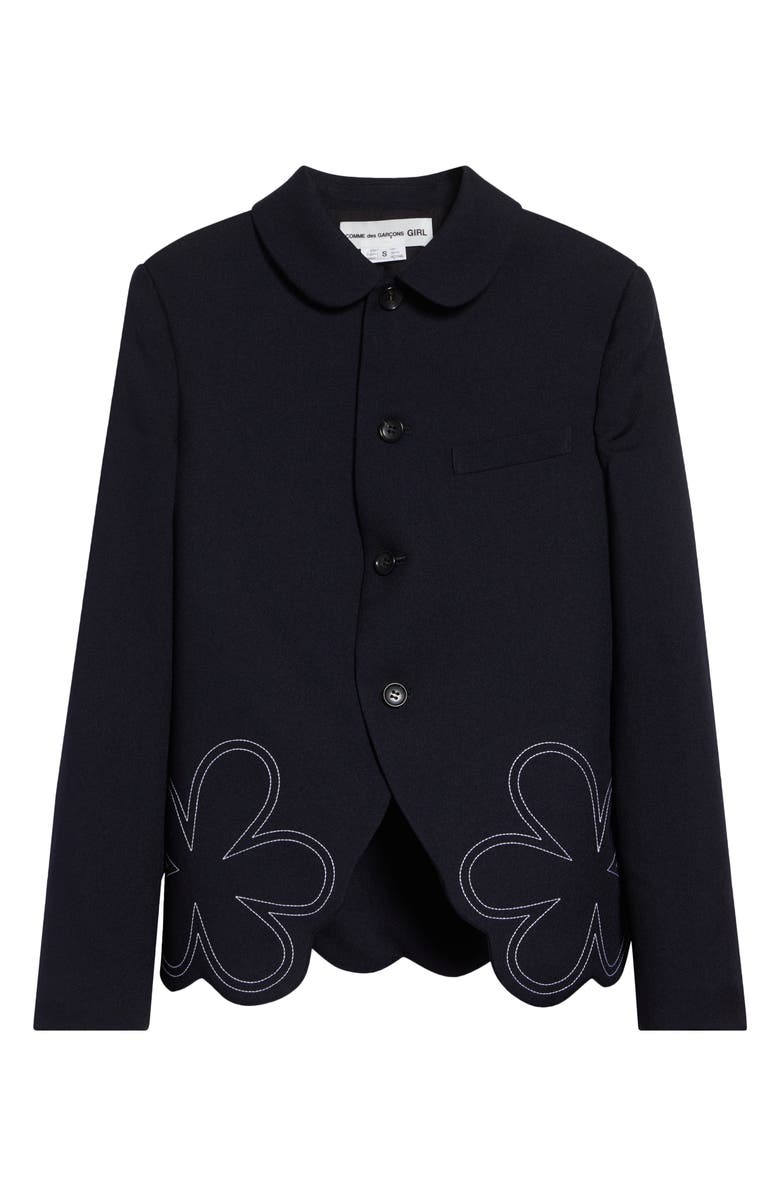 Comme des Garçons Girl Floral Embroidered Gabardine Cutaway Jacket, Main, color, Navy