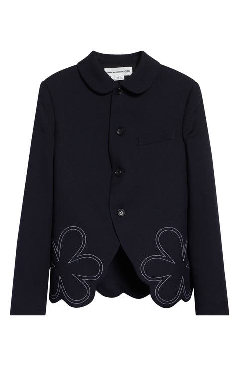 Floral Embroidered Gabardine Cutaway Jacket