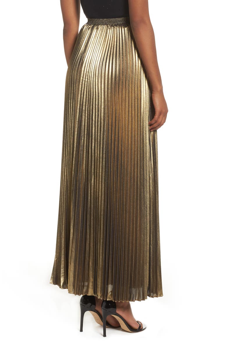 Metallic Pleat Maxi Skirt, Alternate, color, GOLD