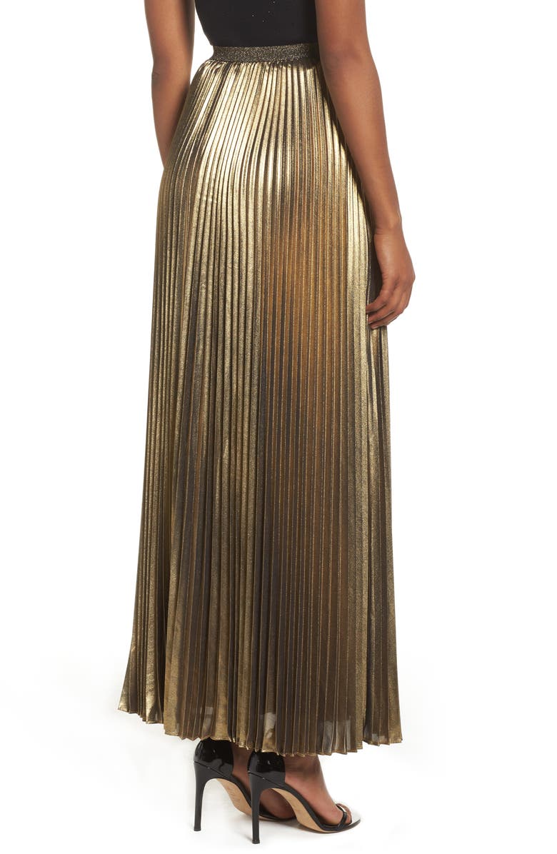 Eliza J Metallic Pleat Maxi Skirt, Alternate, color, 