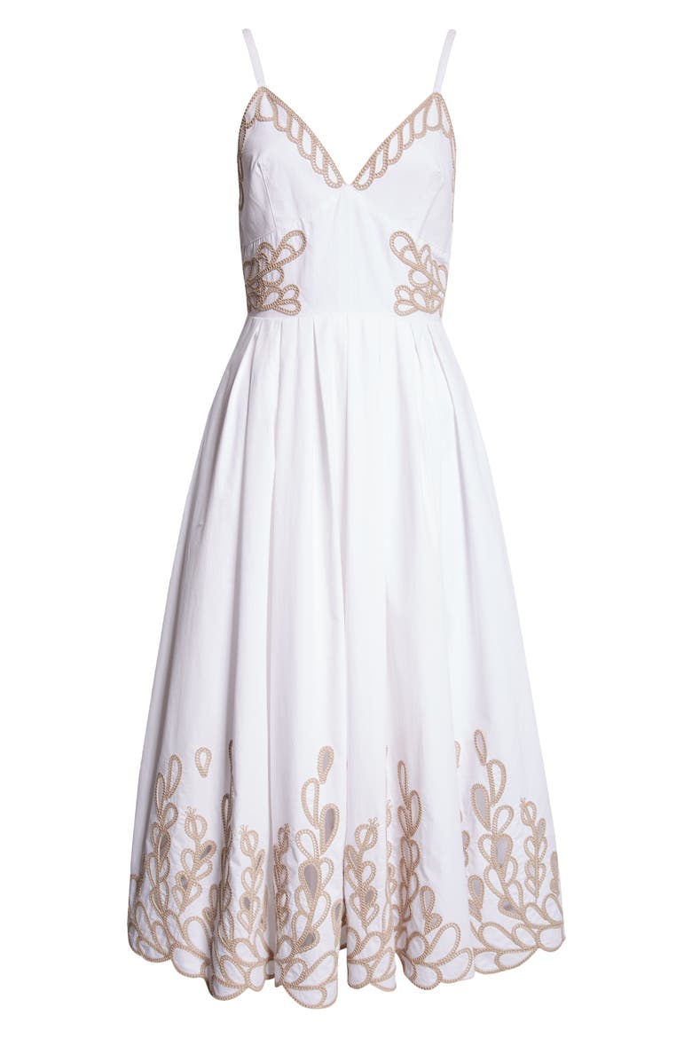 Maude Braid Detail Cotton Midi Dress, Alternate, color, WHITE/ KHAKI