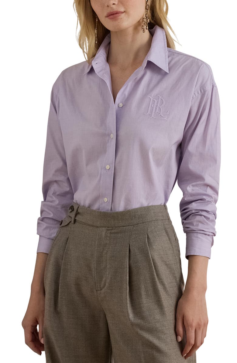 Lauren Ralph Lauren Relaxed Fit Cotton Button-Up Shirt, Main, color, Lavender