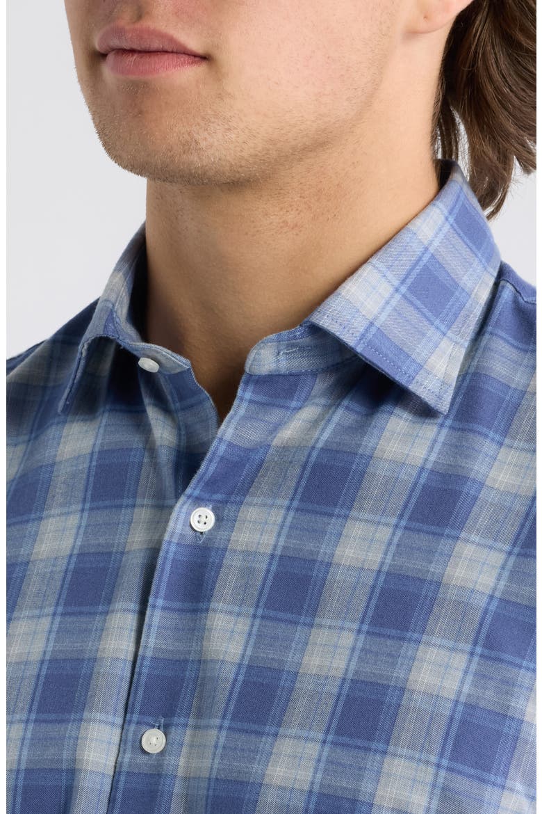 Cannon Plaid Performance Flannel Sport Shirt, Alternate, color, CROWN BLUE