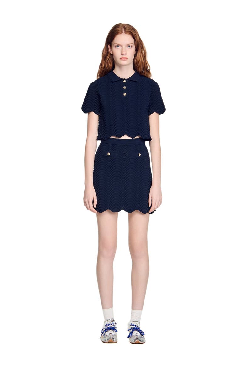 Decorative knit polo-neck sweater, Alternate, color, Navy blue