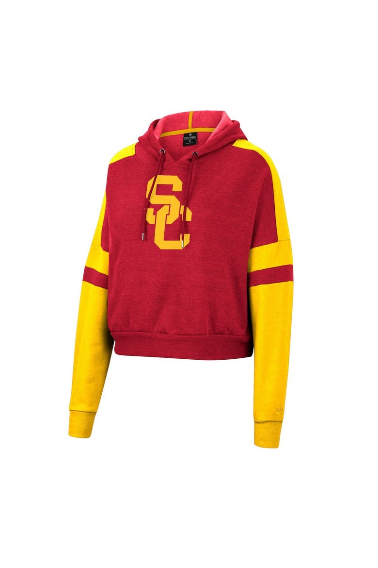 Women's Colosseum Cardinal USC Trojans Throwback Stripe Arch Logo Cropped Pullover Hoodie, Alternate, color, Cardinal