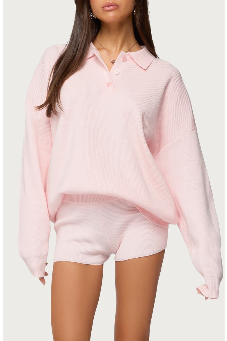 Lorie Oversize Long Sleeve Polo, Main, color, LIGHT-PINK